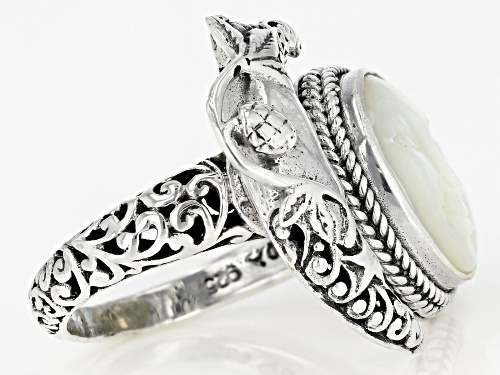 Artisan Collection Of Bali™ Carved White Mother Of Pearl Face Silver Celestial Solitaire Ring - Size 9