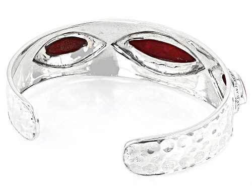 Artisan Collection of Bali™ Red Indonesian Coral Sterling Silver Hammered Cuff Bracelet - Size 7.5