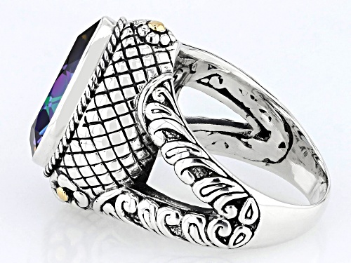 Artisan Collection of Bali™ 6.30ctw Magic Green™ Quartz Sterling Silver & 18K Gold Solitaire Ring - Size 9