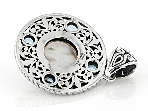 Artisan Collection of Bali™ 10.5-11.5mm Cultured Mabe Pearl & Swiss Blue Topaz Silver Pendant