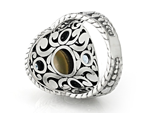 Artisan Collection of Bali™ 9.5-10.5mm Cultured Mabe Pearl & Swiss Blue Topaz Sterling Silver Ring - Size 9