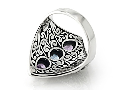 Artisan Collection of Bali™ 0.60ctw Amethyst & 0.42ct Swiss Blue Topaz Sterling Silver 3 Stone Ring - Size 7