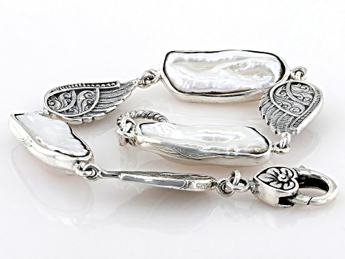 Artisan Collection of Bali™ White Cultured Freshwater Pearl Sterling Silver Angel Wing Bracelet - Size 7.5
