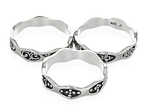 Artisan Collection of Bali™ Sterling Silver Triple Stacked Detailed Band Ring - Size 9