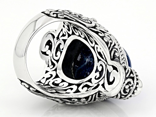 Artisan Collection of Bali™20x15mm Blue Coral & 0.92ctw Swiss Blue Topaz Sterling Silver Ring - Size 7