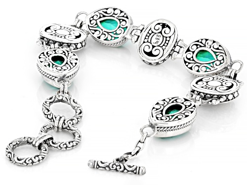 Artisan Collection of Bali™ 18.84ctw Peacock Blue Triplet Quartz Silver & 18K Gold Accens Bracelet - Size 7.25