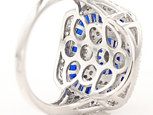 Bella Luce ® 2.62ctw Blue Sapphire And White Diamond Simulants Rhodium Over Sterling Silver Ring - Size 12