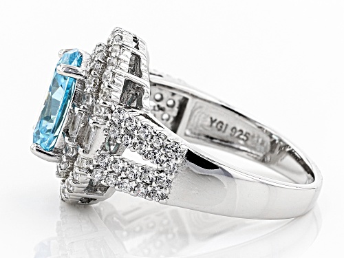Bella Luce®6.24ctw Aquamarine and White Diamond Simulants Rhodium Over Sterling Ring - Size 8