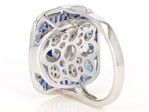 Bella Luce® 4.09ctw Blue Sapphire and White Diamond Simulants Rhodium Over Sterling Ring - Size 5