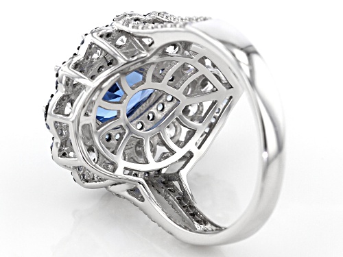 Bella Luce ® 6.32CTW Lab Created Blue Spinel And Diamond Simulant Rhodium Over Silver Ring - Size 5