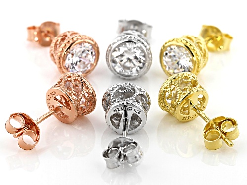 Bella Luce®6.44ctw White Diamond Simulant Rhodium Over Silver & Eterno™Yellow/Rose Earring Set