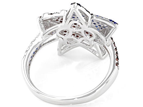 Bella Luce ® 1.24ctw Blue Sapphire, Ruby, And Diamond Simulants Rhodium Over Silver Star Flag Ring - Size 5