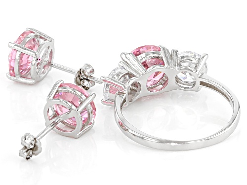 Bella Luce® 11.50ctw Pink And White Diamond Simulants Rhodium Over Silver Ring And Earrings