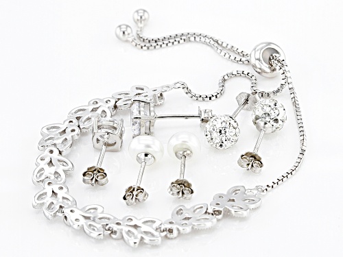Bella Luce ® 9.01ctw Cultured Fresh Water Pearl & Diamond Simulants Rhodium Over Silver Jewelry Set