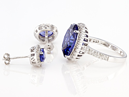 Bella Luce® Esotica™11.59ctw Tanzanite & White Diamond Simulants Rhodium Over Silver Ring & Stud Set