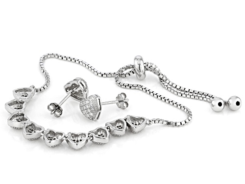 Bella Luce® 0.94ctw Rhodium Over Sterling Silver Heart Adjustable Bracelet and Stud Earrings Set