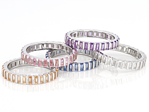 Bella Luce ® 10.70ctw Multi Gem Simulants Rhodium Over Sterling Silver Band Ring Set of 5 - Size 7