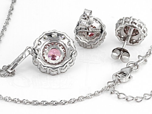 Bella Luce® 5.50ctw Pink And White Diamond Simulants Rhodium Over Sterling Silver Jewelry Set