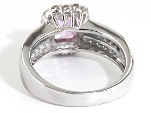 1.27ct Rectangular Cushion Lab Created Pink Sapphire With .70ctw White Zircon Sterling Silver Ring - Size 12