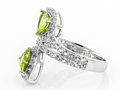 1.87ctw Pear Shape Peridot Wtih 1.06ctw Round White Topaz Sterling Silver Bypass Ring - Size 8