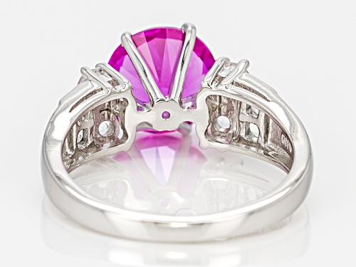 2.85ct Round Lab Created Pink Sapphire With .62ctw White Topaz Sterling Silver Ring - Size 12
