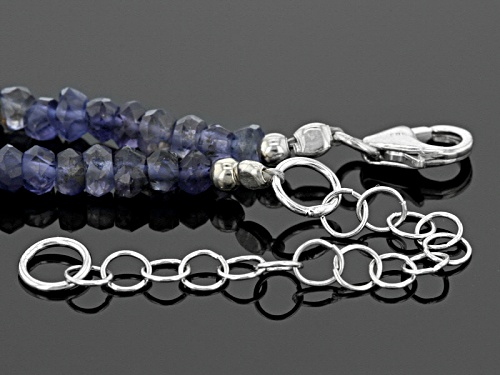 Approximately 24.80ctw Rondelle Iolite Bead Rhodium Over Sterling Silver Necklace - Size 18