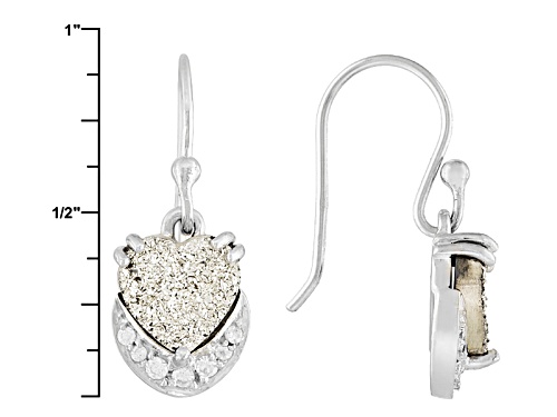8mm Heart Shape Silver Color Drusy Quartz And .18ctw White Zircon Sterling Silver Dangle Earrings