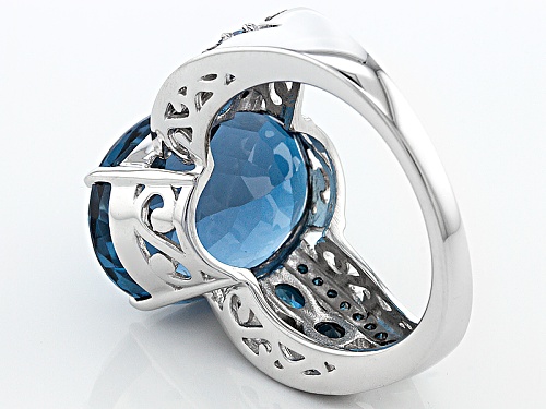 11.27ctw Oval London Blue Topaz With .15ctw Round Blue Diamond Sterling Silver Ring - Size 5
