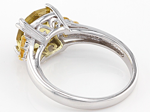 2.55ct Square Cushion Yellow Apatite And .22ctw Round Citrine Rhodium Over Sterling Silver Ring - Size 8