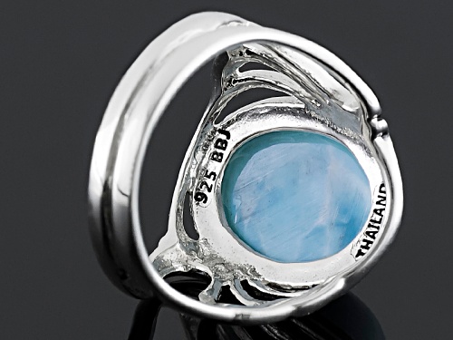 14x10mm Oval Cabochon Larimar Sterling Silver Solitaire Ring - Size 5