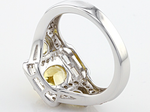 1.32ctw Oval And Pear Shape Yellow Apatite With 1.32ctw Round And Baguette White Zircon Silver Ring - Size 11