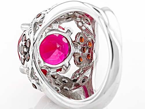 5.25ct Oval Lab Created Ruby,1.00ctw Vermelho Garnet™, .08ctw White Ziron Sterling Silver Ring - Size 6
