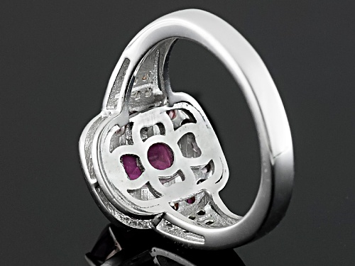 2.08ctw Rectangular Cushion & Round Pink Mahaleo® Sapphire, .08ctw Round White Zircon Silver Ring - Size 12
