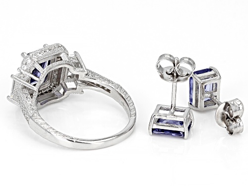Bella Luce® Esotica™ 6.76ctw Tanzanite And White Diamond Simulants Rhodium Over Silver Jewelry Set