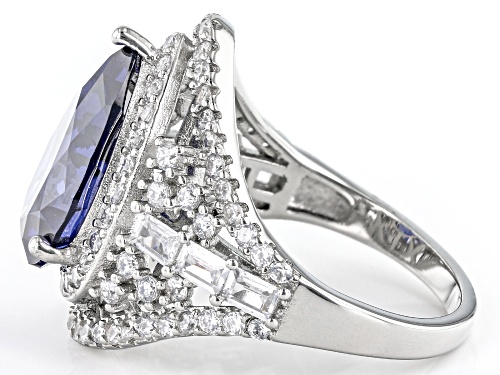 Bella Luce® Esotica™ 10.76ctw Tanzanite And White Diamond Simulants Rhodium Over Silver Ring - Size 10