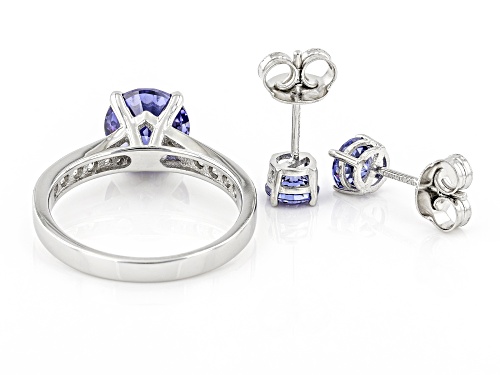 Bella Luce® Esotica™ 4.72ctw Tanzanite And White Diamond Simulants Rhodium Over Silver Jewelry Set - Size 10