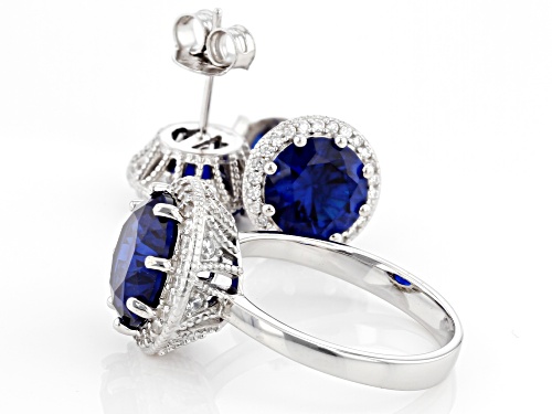 Bella Luce® 12.72ctw Lab Created Blue Spinel And White Diamond Simulants Rhodium Over Silver Set