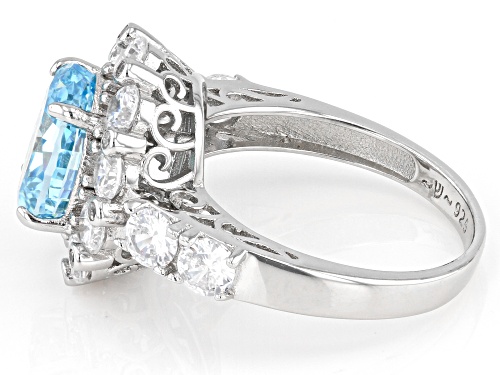 Bella Luce®7.22ctw Aquamarine And White Diamond Simulants Rhodium Over Silver Fire Cut Ring - Size 9