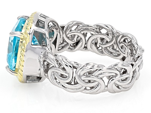 Bella Luce® 6.08ctw Aquamarine Simulant Rhodium Over Sterling Silver And Eterno™ Yellow Ring - Size 5