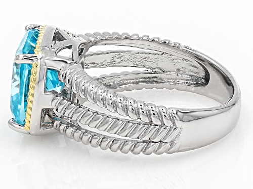 Bella Luce® 6.08ctw Aquamarine Simulant Rhodium Over Sterling Silver And Eterno™ Yellow Ring - Size 8