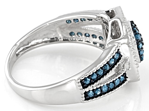 0.55ctw Round Blue Velvet Diamonds™ And White Diamonds Rhodium Over Sterling Silver Cluster Ring - Size 7
