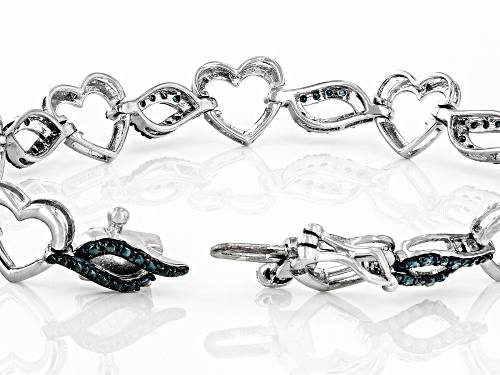 0.90ctw Round Blue Velvet Diamonds™ Rhodium Over Sterling Silver Heart Bracelet - Size 7.5