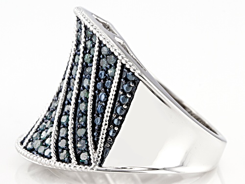 0.95ctw Round Blue Velvet Diamonds™ Rhodium Over Sterling Silver Statement Ring - Size 5