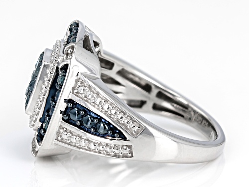 0.60ctw Round Blue Velvet Diamonds™ And White Diamond Rhodium Over Sterling Silver Cluster Ring - Size 8