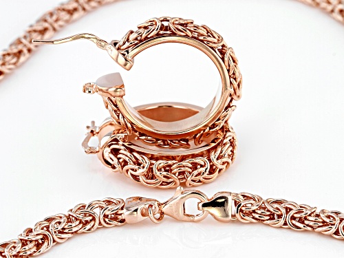 Moda Al Massimo® 18k Rose Gold Over Bronze Byzantine Link 20 Inch Necklace And Hoop Earring Set