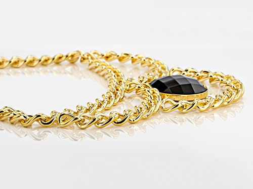 Moda Al Massimo® Black Agate Bead 18k Yellow Gold Over Bronze Curb Link Necklace - Size 18