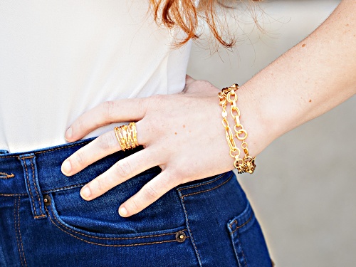 Moda Al Massimo® 18k Yellow Gold Over Bronze Multi-Strand Hammered Ring - Size 7