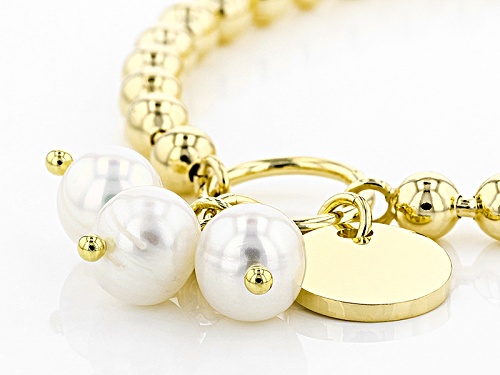 Moda Al Massimo® 8mm White Cultured Freshwater Pearl 18k Yellow Gold Over Bronze Stretch Bracelet