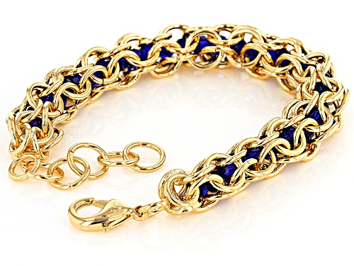 Moda Al Massimo® 18k Yellow Gold Over Bronze Lattice With Blue Glass Beads 7 Inch Bracelet - Size 7