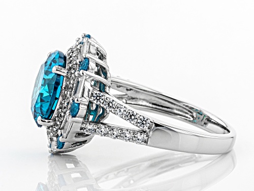 Bella Luce ® Esotica ™ Neon Apatite and Blue and White Diamond Simulants Rhodium Over Silver Ring - Size 7